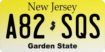 NJ license plate A82SQS