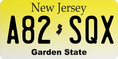 NJ license plate A82SQX