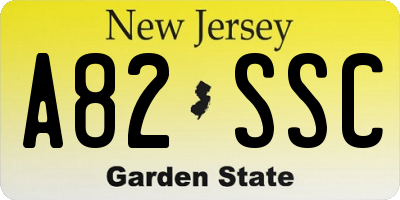 NJ license plate A82SSC