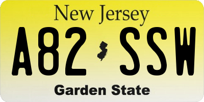 NJ license plate A82SSW