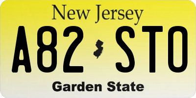 NJ license plate A82STO