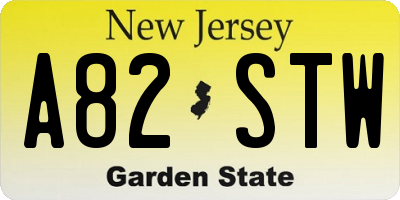 NJ license plate A82STW