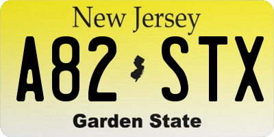 NJ license plate A82STX