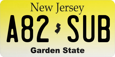 NJ license plate A82SUB