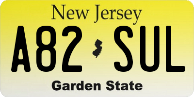 NJ license plate A82SUL