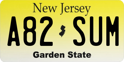 NJ license plate A82SUM