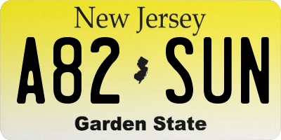 NJ license plate A82SUN