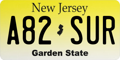 NJ license plate A82SUR