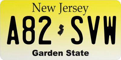 NJ license plate A82SVW