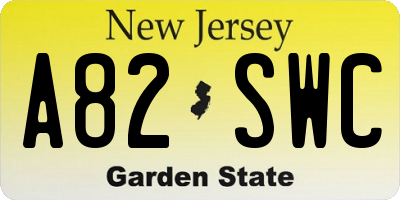 NJ license plate A82SWC