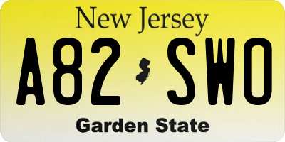 NJ license plate A82SWO