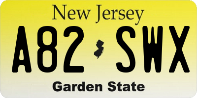 NJ license plate A82SWX