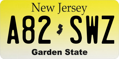 NJ license plate A82SWZ
