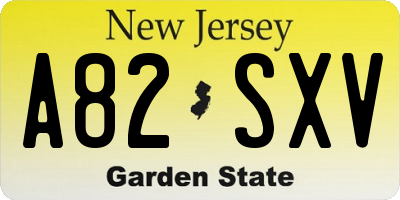 NJ license plate A82SXV