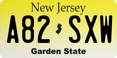 NJ license plate A82SXW