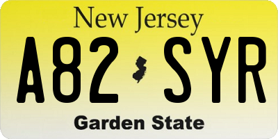 NJ license plate A82SYR