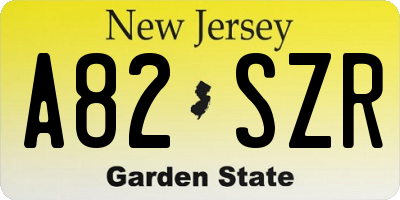 NJ license plate A82SZR