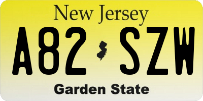 NJ license plate A82SZW