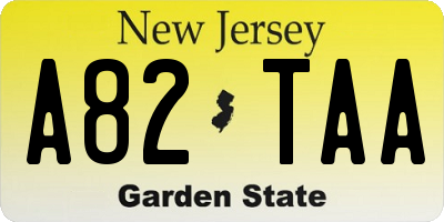 NJ license plate A82TAA