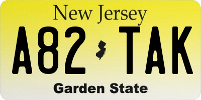 NJ license plate A82TAK