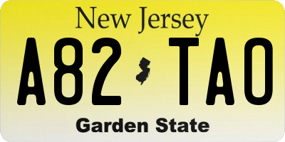 NJ license plate A82TAO