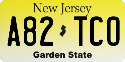 NJ license plate A82TCO