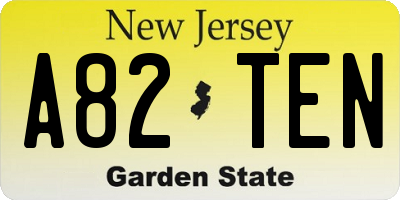 NJ license plate A82TEN