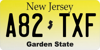 NJ license plate A82TXF