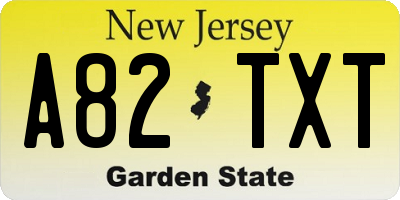 NJ license plate A82TXT