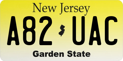 NJ license plate A82UAC
