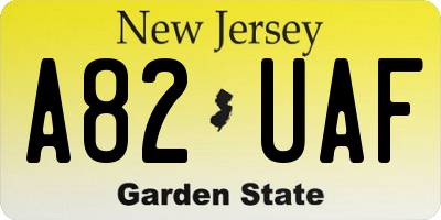 NJ license plate A82UAF