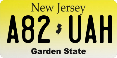 NJ license plate A82UAH