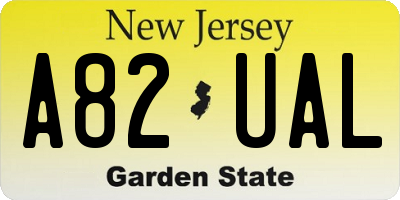 NJ license plate A82UAL