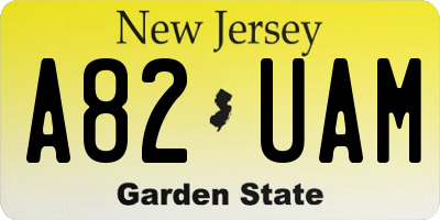 NJ license plate A82UAM