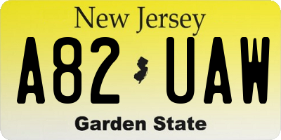 NJ license plate A82UAW