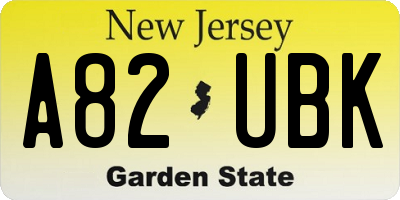 NJ license plate A82UBK