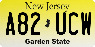 NJ license plate A82UCW
