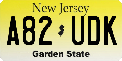 NJ license plate A82UDK