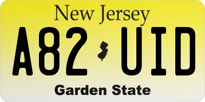 NJ license plate A82UID