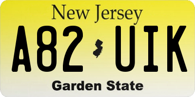 NJ license plate A82UIK