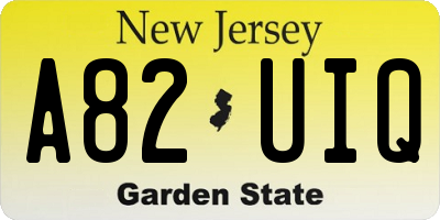 NJ license plate A82UIQ