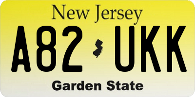 NJ license plate A82UKK
