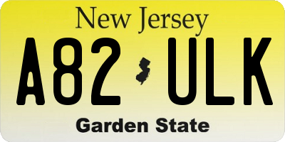 NJ license plate A82ULK