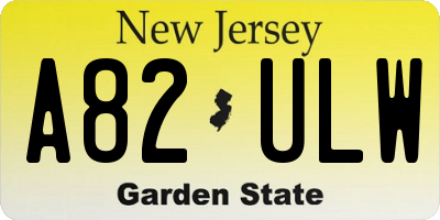 NJ license plate A82ULW
