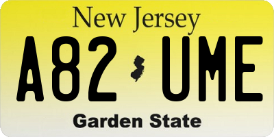 NJ license plate A82UME
