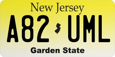 NJ license plate A82UML