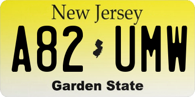 NJ license plate A82UMW