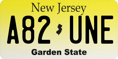 NJ license plate A82UNE