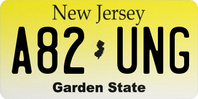 NJ license plate A82UNG