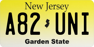 NJ license plate A82UNI
